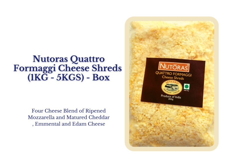 Nutoras Quattro Formaggi Shreds Cheese Shreds - Four Cheese Blend (1KG - 5KG) Nutoras Quattro Formaggi Shreds Cheese Shreds - Four Cheese Blend (1KG - 5KG)