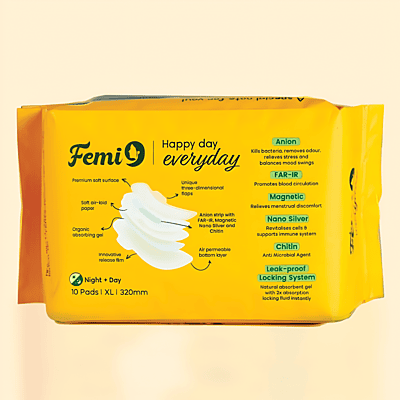 Femi 9 Happy Day Everyday Sanitary Napkins XL 320mm - Pack of 3 (30 Pads)