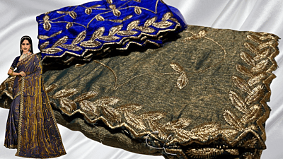 Premium Space Silk Embroidery Work Saree - Ink Blue Premium Space Silk Embroidery Work Saree - Ink Blue