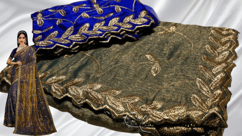 Premium Space Silk Embroidery Work Saree - Ink Blue