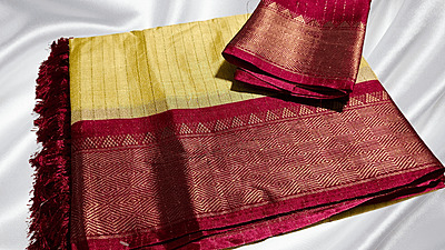 Shanti Pattu Gold Fany Silk Saree - Sandal & Maroon Shanti Pattu Gold Fany Silk Saree - Sandal & Maroon
