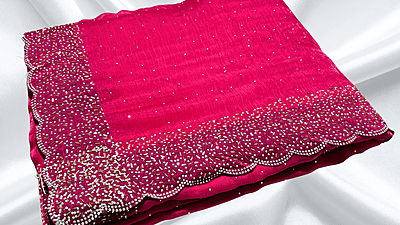 Choco Chits Galaxy Space Stone Work Saree - Rani Pink