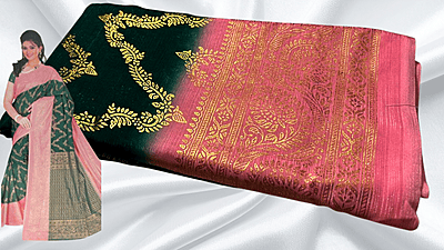 Necklace Goild Foil Dual Color Saree - Dark Green