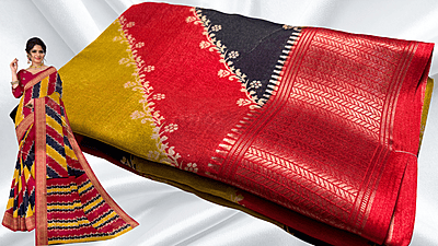 Dola Silk Gold Jari 3 Layer Saree - Red