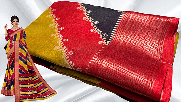 Dola Silk Gold Jari 3 Layer Saree - Red