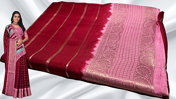 Suryamukhi Binny Silk Jari Dual Saree - Maroon