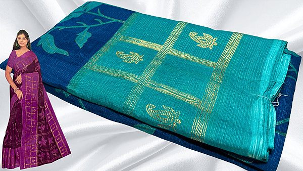 Bhumika Gold Foil Floral Saree - Aqua