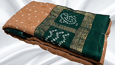 Summer Cool Gold Foil Saree - Beige & Green