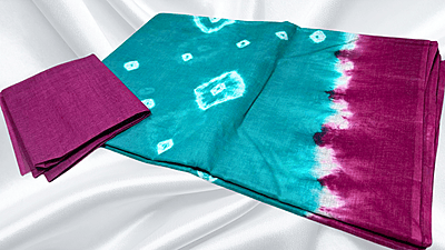 Erode Pure Cotton Saree - Turquoise & Dark Pink
