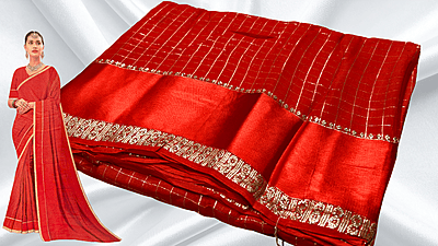 Viscose Georgette Queen Jari Silk Saree - Red Orange Viscose Georgette Queen Jari Silk Saree - Red Orange