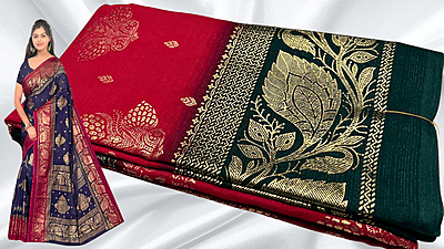 Bhumika Gold Foil Leaf Saree - Rani Pink & Dark Green Bhumika Gold Foil Leaf Saree - Rani Pink & Dark Green