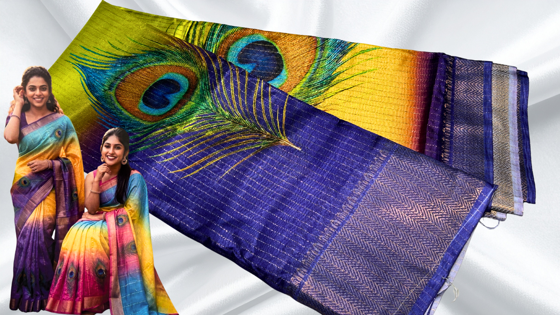 Maharani Peacock Vaira Oosi Saree - Navy