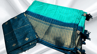 Range Rover Gold Line Jari Saree - Turquoise Range Rover Gold Line Jari Saree - Turquoise