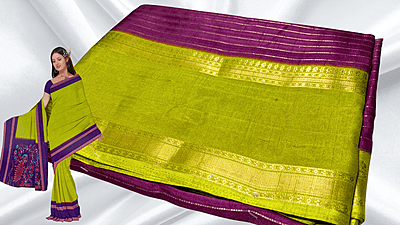 Tiger Silk Gold Jari Saree - Plum & Leaf Green Tiger Silk Gold Jari Saree - Plum & Leaf Green