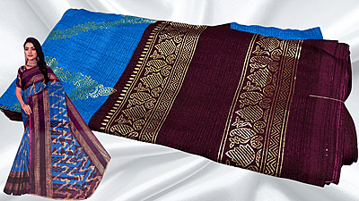 Madhubala Necklace Gold Foil Saree - Sky Blue & Dark Plum Madhubala Necklace Gold Foil Saree - Sky Blue & Dark Plum