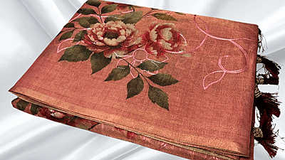 Tissue Silk Thread Work Aari Saree - Vintage Rose