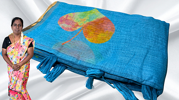 Teacher's Uniform Soft Heart Leaf Saree - Aqua
