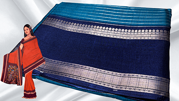Tiger Silk Gold Jari Saree - Blue