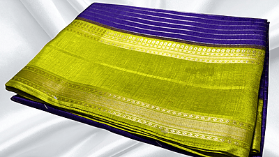 Tiger Silk Gold Jari Saree - Ink Purple & Leaf Green