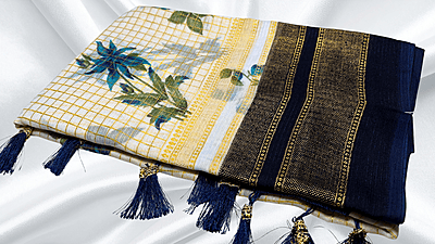 Red Rose Fancy Gold Foil Saree - Dark Blue