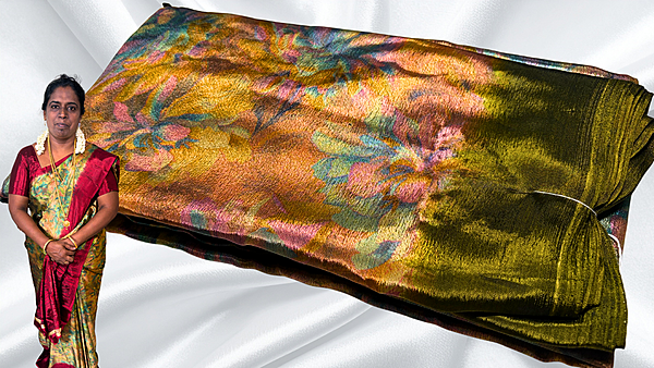 Royal Silk Black Turkey Saree - Moss Green