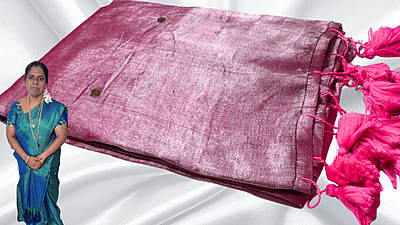 Khadi Tissue Mirror Work Saree - Silver Pink