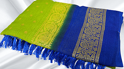 Red Label Chiffon Soft Foil Saree - Parrot Green & Ink Blue Red Label Chiffon Soft Foil Saree - Parrot Green & Ink Blue