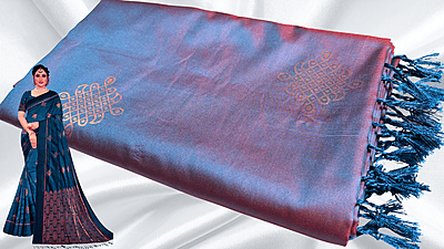 Trisha Kolam Design Jari Silk Saree - Blue Apple Trisha Kolam Design Jari Silk Saree - Blue Apple