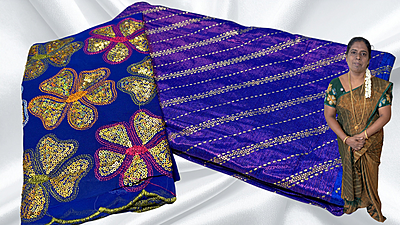 Suchitra Floral Brasso Designer Saree - Ink Blue Suchitra Floral Brasso Designer Saree - Ink Blue