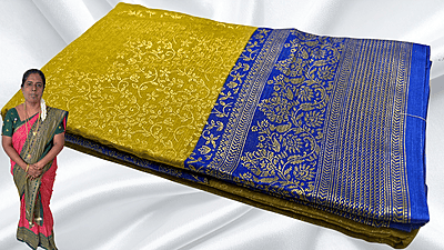 Good Day Gold Foil Vines Saree - Mustard & Ink Blue Good Day Gold Foil Vines Saree - Mustard & Ink Blue