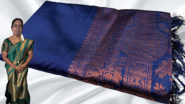Bentex Border Kanchi Silk Saree - Dark Blue