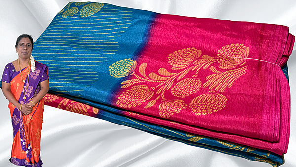 Fini Soft Turkey Line Silk Saree - Aqua Blue