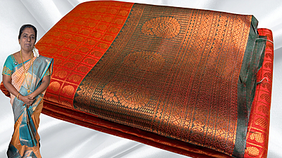 Trichy Silk Manga Design Saree - Red Orange