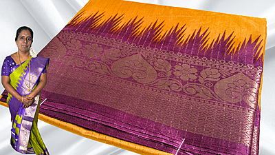 Kamatchi Soft Jari Line Temple Saree - Mango Kamatchi Soft Jari Line Temple Saree - Mango