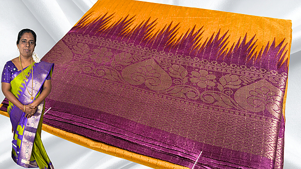 Kamatchi Soft Jari Line Temple Saree - Mango