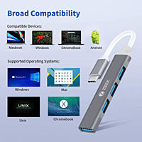Zoook Type c to USB 3.0 hub/4 port/1 USB 3.0 port/3 USB 2.0 port/Free usb convertor/ iU43 USB Hub  (Grey)