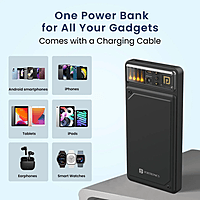 Portronics Luxcell C 10K mAh 22.5W Fast Charging Power Bank, Ultra Slim Power Bank with Mach USB-A Output, Type C PD Output, Type C Input, LED Indicator, Wake Up Button (Black)