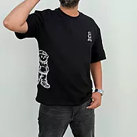 Unisex Black Urban Bear Embroidered Oversized Tee