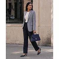 Executive Genuine Leather Structured Satchel Handbag - Midnight Navy