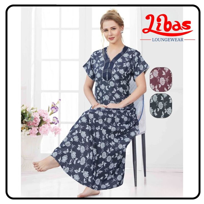 Mood Indigo Alpine Nighty in floral prints with button closure From Libas Loungewear - AL1077 Mood Indigo Alpine Nighty in floral prints with button closure From Libas Loungewear - AL1077