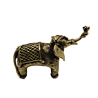 Dhokra Brass Elephant with Gold Lattice Saddle | Trunk Up Vastu Showpiece