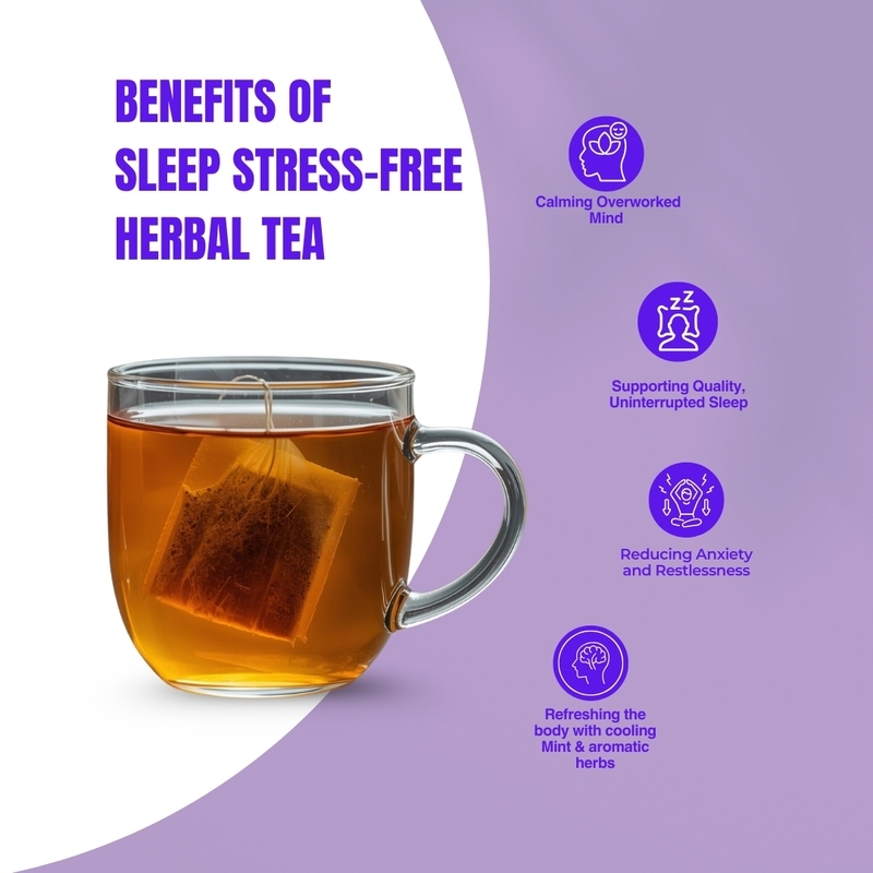 Sleep Stress-Free Herbal Tea | Relaxing Ayurvedic Tea with Ashwagandha, Brahmi & Lavender