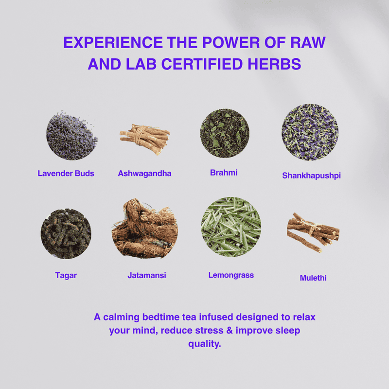 Sleep Stress-Free Herbal Tea | Relaxing Ayurvedic Tea with Ashwagandha, Brahmi & Lavender