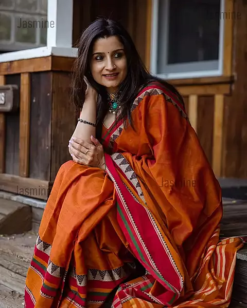 Burnt Sienna Narayanpet cotton saree with red border