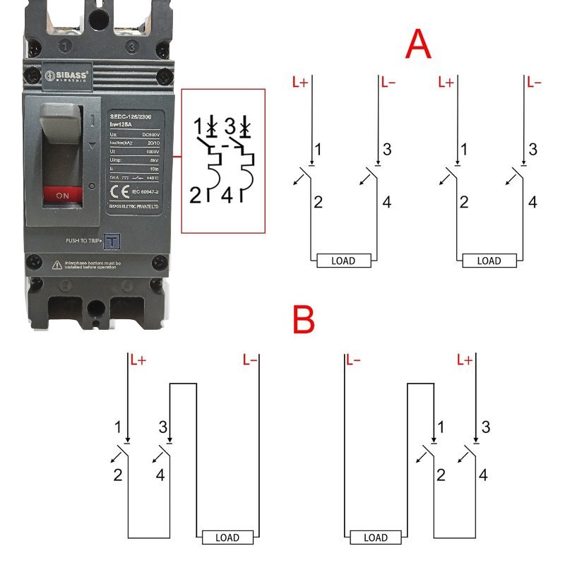 Sibass DC MCCB 125A 2-Pole | DC 300V Molded Case Circuit Breaker