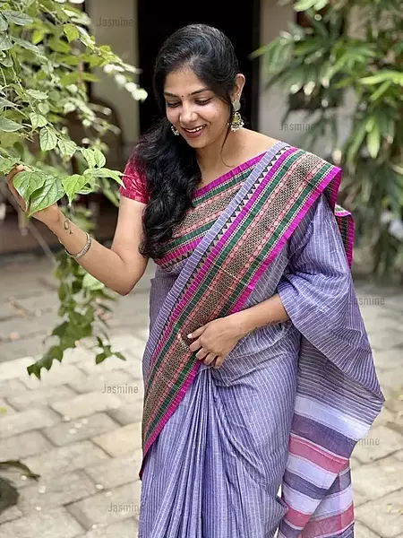 lavender striped Narayanpet cotton saree