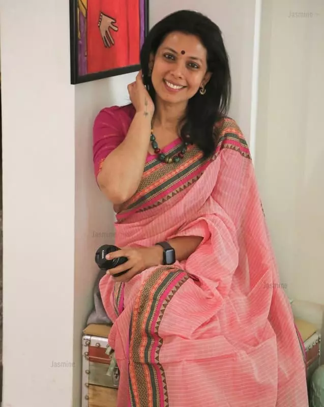pink striped Narayanpet cotton saree