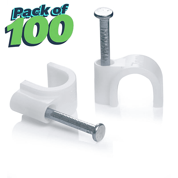 4 mm White Cable Clips with Metal Nails | 100 Nos