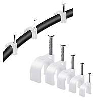 10 mm White (Pack of 100) Wire Fastener Cable Clips with Metal Nails for Cable Management