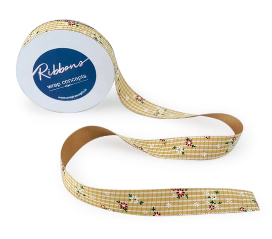 Delicate Flower Check Ribbon-Yellow-2.5 cms-20 yards